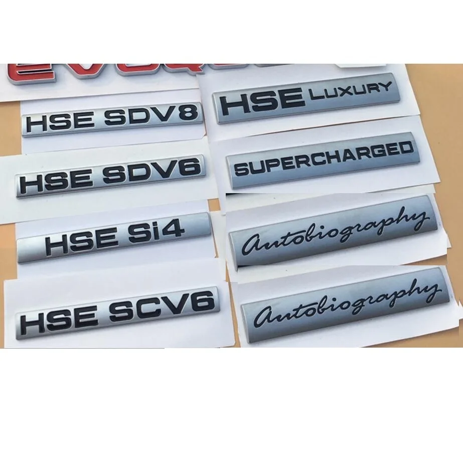 Trunk Letters HSE SDV8 SDV6 Si4 SCV6 LUXURY SUPERCHARGED Autobiography Emblems Badges for Discovery Range Rover
Trunk Letters HSE SDV8 SDV6 Si4 SCV6 LUXURY SUPERCHARGED Autobiography Emblems Badges for Discovery Range Rover
