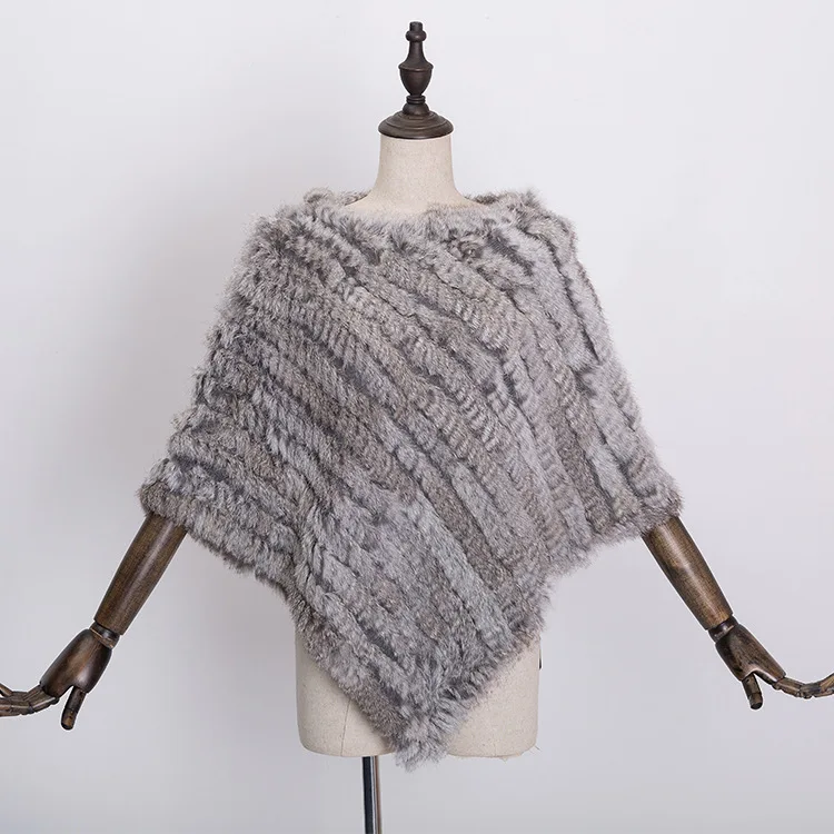 Winter Warm Shawl Poncho For Women Knitted Real Rabbit Fur Shouder Pashmina Capes Lady Natural Fur Wraps (23)