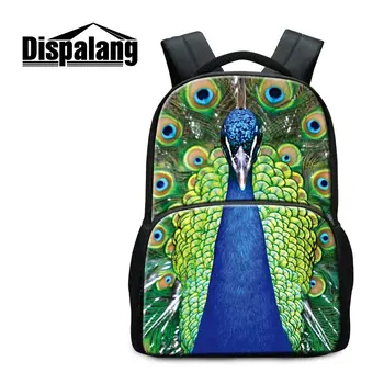 

Dispalang 3D Peacock Printing School Bookbags For Teenage Girls Animal Owl Mochila For Primary 17 inch Canvas Backpacks Rucksack