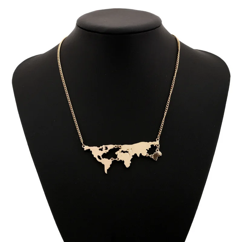 Image World Map Pendant Long Necklaces Gold Silver Black Simple Charm Creative Earth Jewelry Gift For Teacher Student Lovers Y2