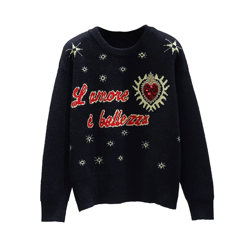 Autumn Winter Sweater Women Long Sleeve Pullovers Women Luxury Sweaters Women Embroidered Sequined Bead Jacquard Knit Tops Femme
Autumn Winter Sweater Women Long Sleeve Pullovers Women Luxury Sweaters Women Embroidered Sequined Bead Jacquard Knit Tops Femme