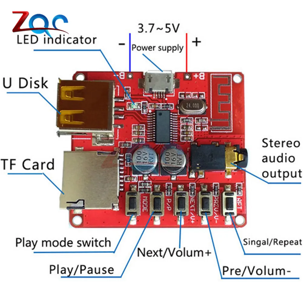 MP3 Bluetooth Decoder Board Lossless Car Speaker Audio Amplifier Board Modified Bluetooth 4.1 Circuit Stereo Receiver Module 5V
MP3 Bluetooth Decoder Board Lossless Car Speaker Audio Amplifier Board Modified Bluetooth 4.1 Circuit Stereo Receiver Module 5V