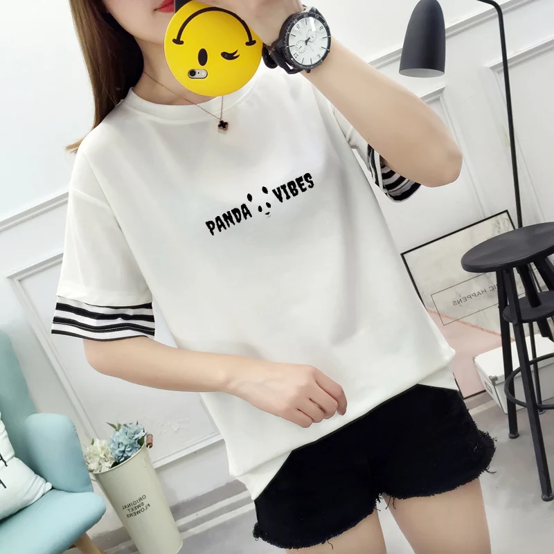 2019 Summer New Cotton Women's T-Shirt Harajuku Sweet Letter Print Pullover Girls Tops Korean Loose Patchwork Cuff Short-sleeved
2019 Summer New Cotton Women's T-Shirt Harajuku Sweet Letter Print Pullover Girls Tops Korean Loose Patchwork Cuff Short-sleeved