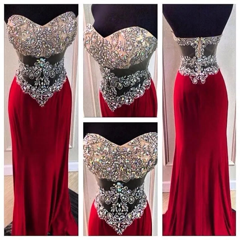 Mermaid Prom Dresses 2016 Sweetheart Sleeveless Backless Low Zipper Sweep Train Crystal with Chiffon Sexy Formal Evening Dresses
Mermaid Prom Dresses 2016 Sweetheart Sleeveless Backless Low Zipper Sweep Train Crystal with Chiffon Sexy Formal Evening Dresses