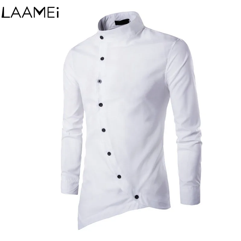 Men's Court Cotton Solid Shirt Men Long Sleeve Strap Button Irregular Shirt Small Stand Collar Mens Shirts Casual Slim Fit Male
Men's Court Cotton Solid Shirt Men Long Sleeve Strap Button Irregular Shirt Small Stand Collar Mens Shirts Casual Slim Fit Male