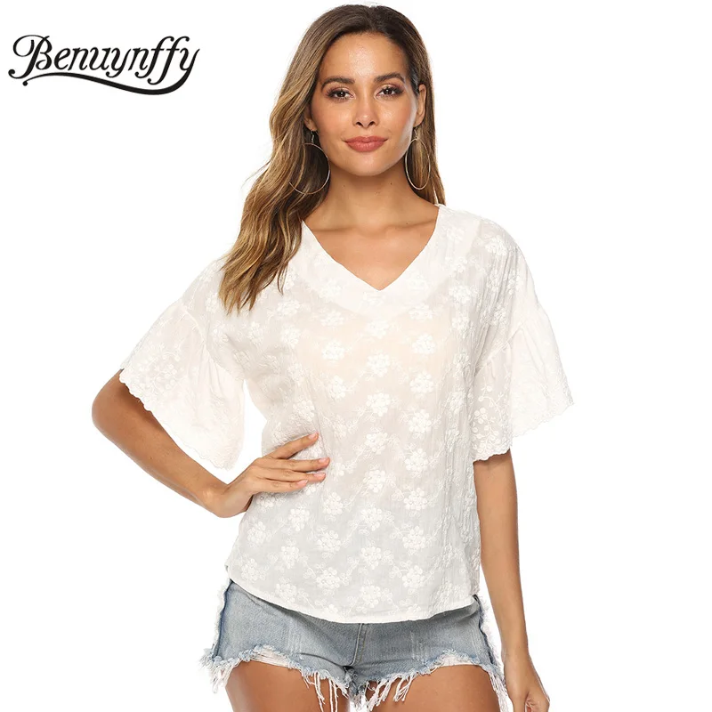 Benuynffy White Cotton Embroidery Blouse Shirt Women Elegant V-neck Short Sleeve Summer Tops 2019 Ladies Casual Blusas Femininas
Benuynffy White Cotton Embroidery Blouse Shirt Women Elegant V-neck Short Sleeve Summer Tops 2019 Ladies Casual Blusas Femininas