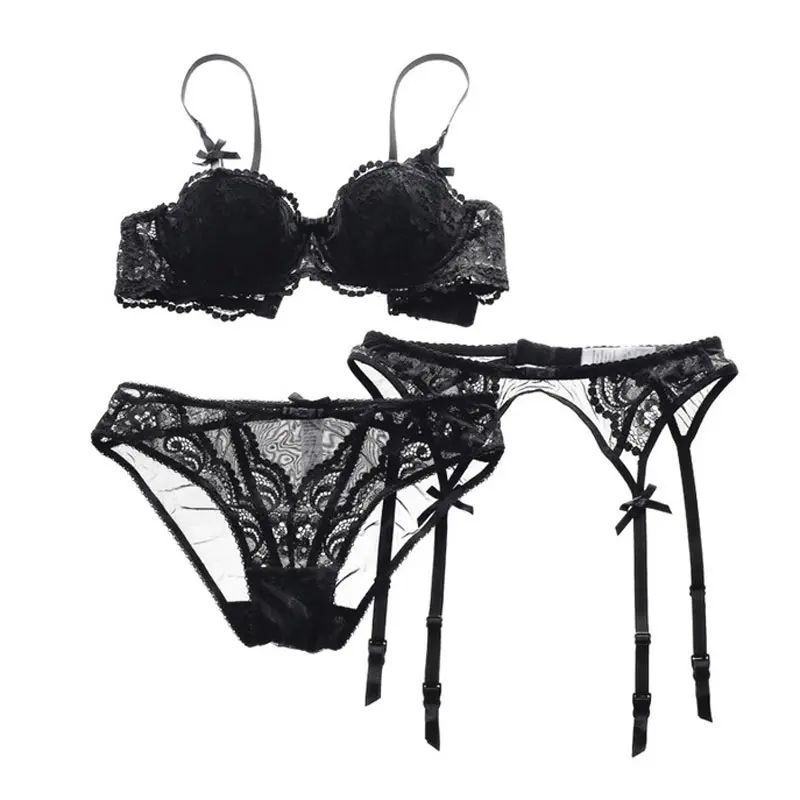 Black Lace Sexy Bra Brief Garter Belt 3pcs/2pcs Set for Female/Lady Solid Color 1/2 Cup Underwire Women's Underwear BRB010
Black Lace Sexy Bra Brief Garter Belt 3pcs/2pcs Set for Female/Lady Solid Color 1/2 Cup Underwire Women's Underwear BRB010