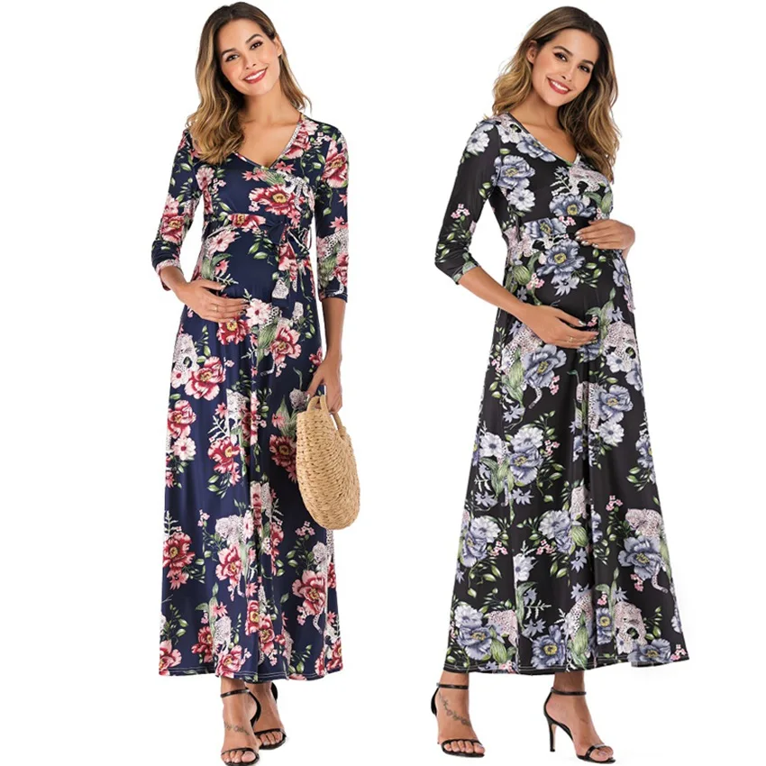 New Cross Deep V-neck Belt Waist Seven-point Sleeve Pregnancy Skirt Summer European and American Style Fashion Dress
New Cross Deep V-neck Belt Waist Seven-point Sleeve Pregnancy Skirt Summer European and American Style Fashion Dress