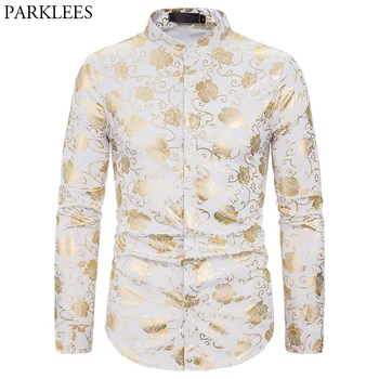 Stylish Gold Floral Print White Shirt Male Brand Stand Collar Slim Fit Dress Shirts Mens Party Casual Prom Social Camisas Hombre
Stylish Gold Floral Print White Shirt Male Brand Stand Collar Slim Fit Dress Shirts Mens Party Casual Prom Social Camisas Hombre