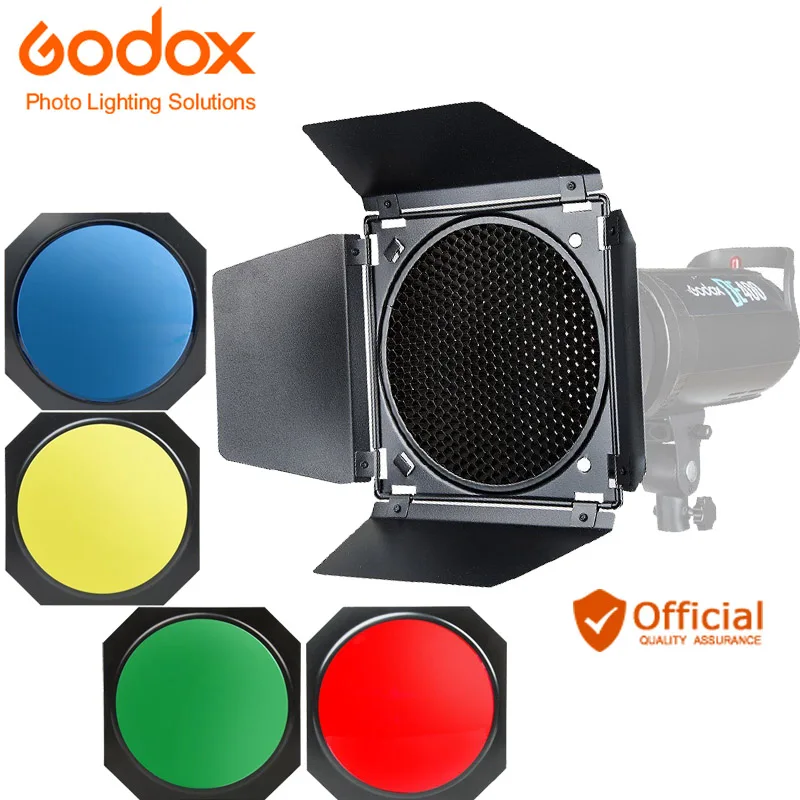 Godox BD-04 Barn Door+Honeycomb Grid + 4 Color Filter Red Blue Green Yellow For Bowen Mount Standard Reflector Flash Accessories
Godox BD-04 Barn Door+Honeycomb Grid + 4 Color Filter Red Blue Green Yellow For Bowen Mount Standard Reflector Flash Accessories