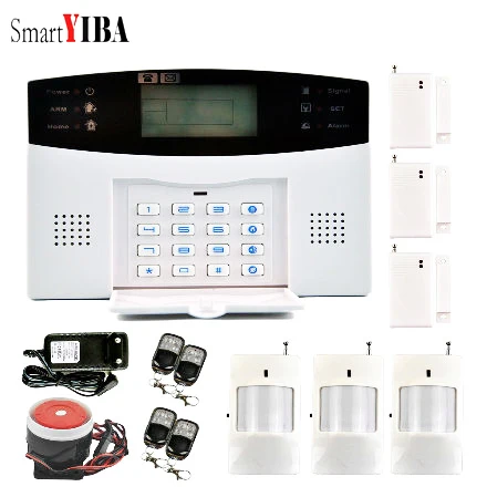 

SmartYIBA SMS GPRS Business Office Burglar Home Security GSM Alarm System Auto Dial Remote Controller wired Siren Door Sensor