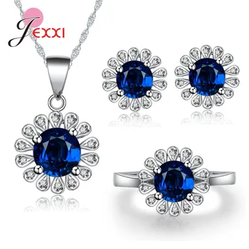 New Shinning Blue Round Cubic Zirconia 100% 925 Sterling Silver Elegant Great Sun Flower Necklace Earrings Rings Set
New Shinning Blue Round Cubic Zirconia 100% 925 Sterling Silver Elegant Great Sun Flower Necklace Earrings Rings Set