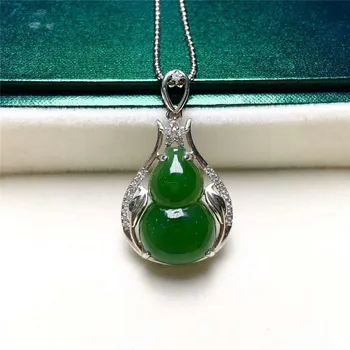 Hetian yuy pendant necklace calabash 925 silver inlaid pendant yu collarbone chain for women's family/
Hetian yuy pendant necklace calabash 925 silver inlaid pendant yu collarbone chain for women's family/