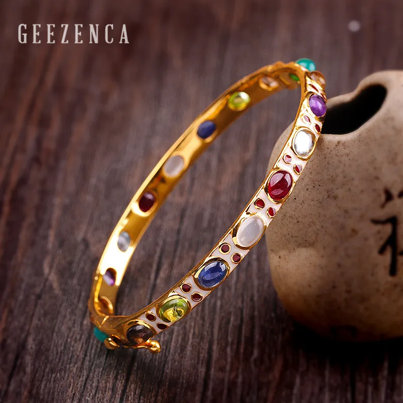 925 Sterling Silver Colored Gemstones Cloisonne Handmade Craft Bangles Vintage Ethnic Bracelet Bangles Fine Jewelry for Women
925 Sterling Silver Colored Gemstones Cloisonne Handmade Craft Bangles Vintage Ethnic Bracelet Bangles Fine Jewelry for Women
