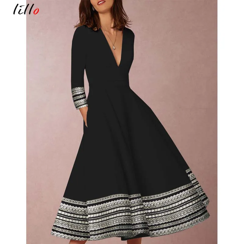 Office Lady A-Line Fashion V-neck Dress Elegant Elegant Black Print Autumn Dress Comfortable Fabric British style waist dress
Office Lady A-Line Fashion V-neck Dress Elegant Elegant Black Print Autumn Dress Comfortable Fabric British style waist dress