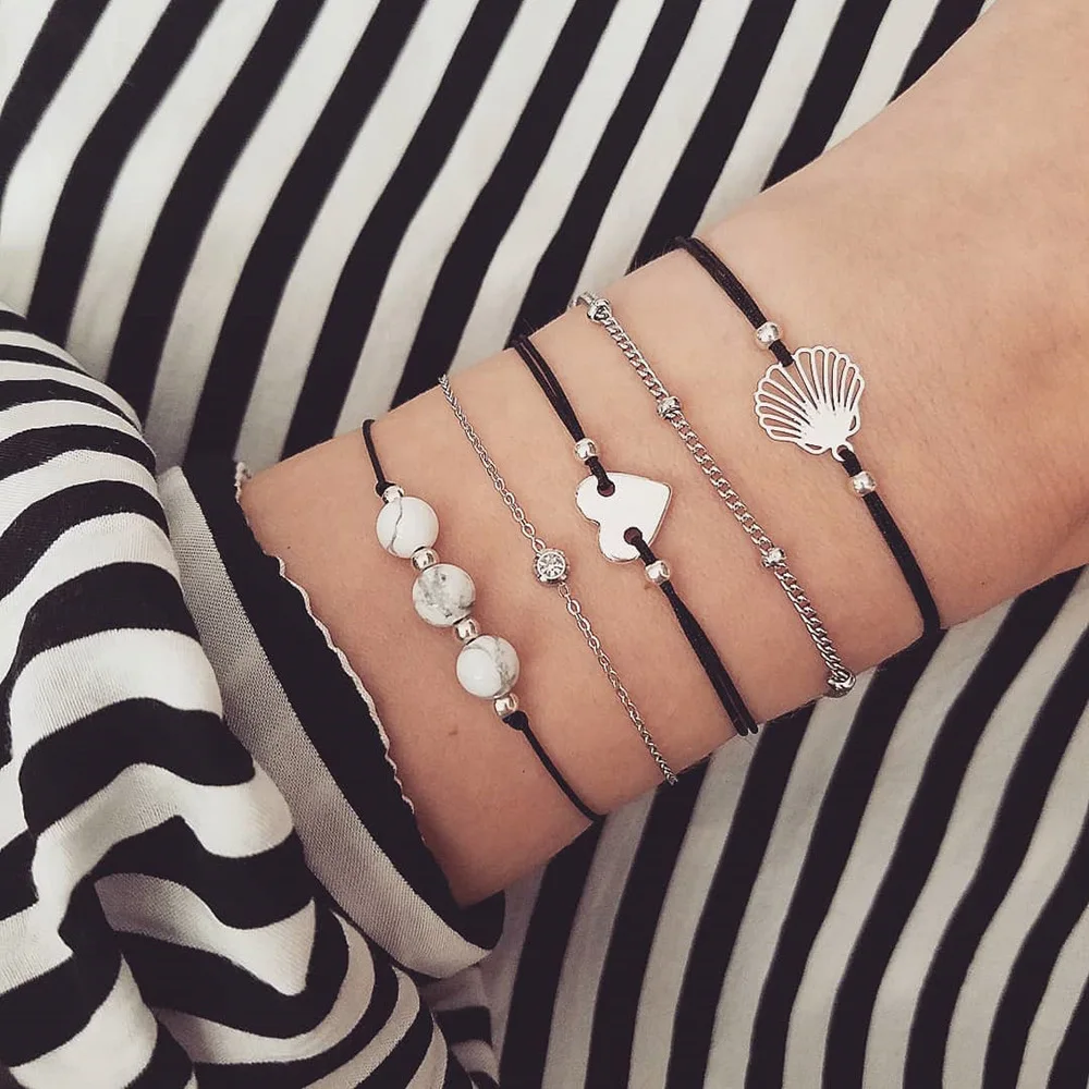 Tisonliz 5PCS/Set Vintage Heart Stones Shell Bead Bracelets Set for Women Black Rope Bracelet Statement Jewelry Pulseras Mujer
Tisonliz 5PCS/Set Vintage Heart Stones Shell Bead Bracelets Set for Women Black Rope Bracelet Statement Jewelry Pulseras Mujer