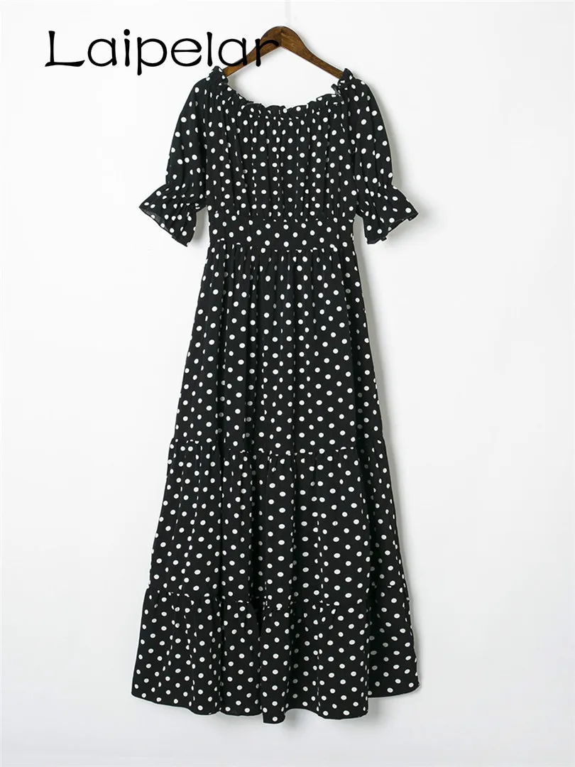 2018 Women Summer Beach Long Dresses Ladies Black and White Polka Dot Off Shoulder Half Sleeve Tie Waist A Line Maxi Dress
2018 Women Summer Beach Long Dresses Ladies Black and White Polka Dot Off Shoulder Half Sleeve Tie Waist A Line Maxi Dress