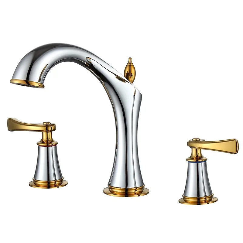 Chrome and gold brass 2-Handle Widespread Bathroom Sink Faucet Lavatory Faucet Mixer Double Handle Tap Deck Mounted
Chrome and gold brass 2-Handle Widespread Bathroom Sink Faucet Lavatory Faucet Mixer Double Handle Tap Deck Mounted