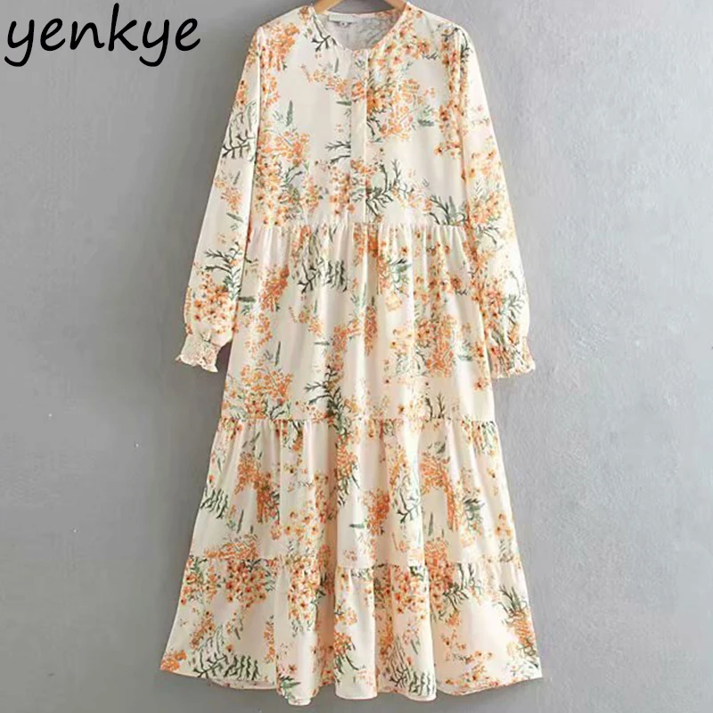 Autumn Dress Women Chic Floral Print Dress Elegant Lady Round Neck Long Sleeve Big Swing A-line Long Maxi Dress
Autumn Dress Women Chic Floral Print Dress Elegant Lady Round Neck Long Sleeve Big Swing A-line Long Maxi Dress