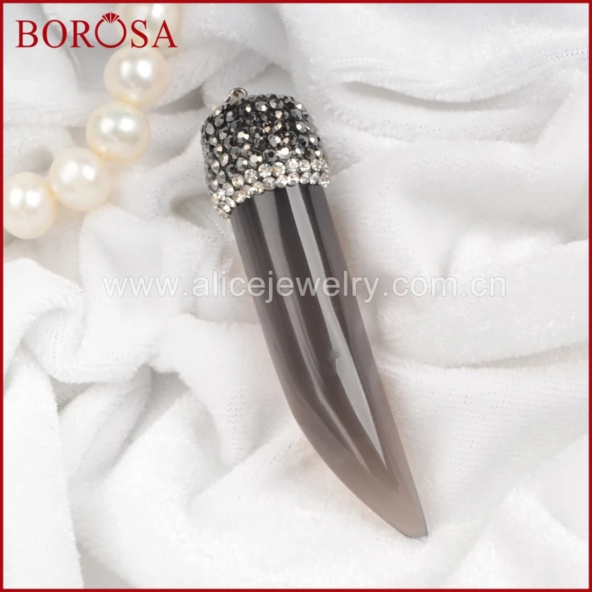 BOROSA Elephant's Tusk Shape Gray Onyx Crystal Pandant Bead With Black Gun Zircon Pendant Bead for Necklace Making JAB095
BOROSA Elephant's Tusk Shape Gray Onyx Crystal Pandant Bead With Black Gun Zircon Pendant Bead for Necklace Making JAB095