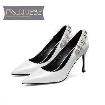 MLJUESE 2018 women pumps autumn spring cow leather pointed toe white color high heels lady shoes party dress wedding
MLJUESE 2018 women pumps autumn spring cow leather pointed toe white color high heels lady shoes party dress wedding