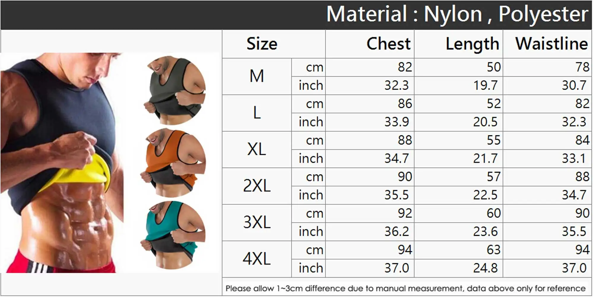 Sauna Vest Size Chart