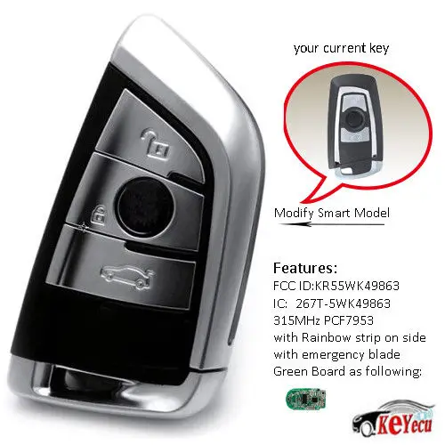 KEYECU for 2PCS Silver Remote key Fob 3 Button 315MHz for BMW F Series CAS4+/FEM FCC:KR55WK49863
KEYECU for 2PCS Silver Remote key Fob 3 Button 315MHz for BMW F Series CAS4+/FEM FCC:KR55WK49863
