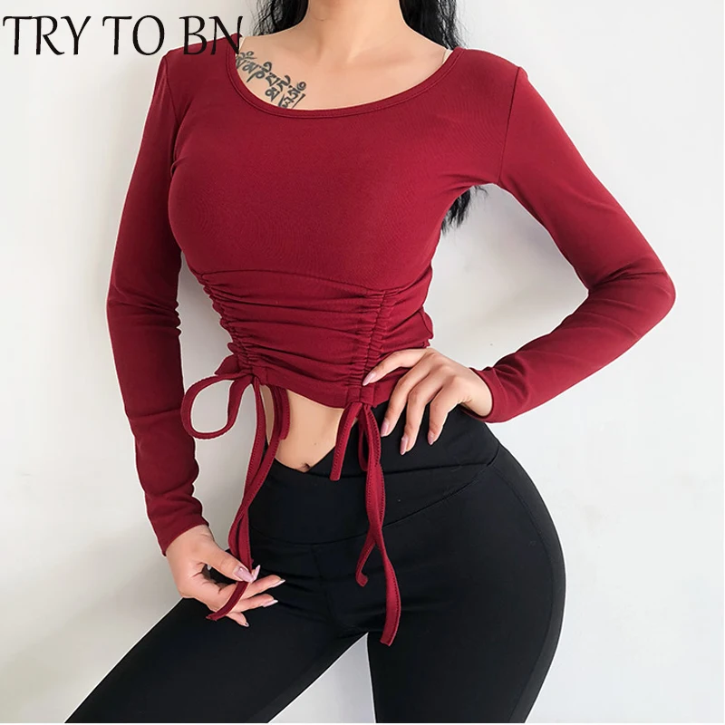 TRY TO BN 2019 Front And Back T-shirts For Women Short Fitness Long Sleeve Tops Solid Casual High Elasticity Female T-shirt
TRY TO BN 2019 Front And Back T-shirts For Women Short Fitness Long Sleeve Tops Solid Casual High Elasticity Female T-shirt