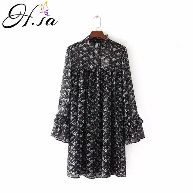 H.SA European Style Women Spring Dresses Floral Printed Long Sleeve Straight Vestidos Black Ruffles Sleeve Loose summer dress
H.SA European Style Women Spring Dresses Floral Printed Long Sleeve Straight Vestidos Black Ruffles Sleeve Loose summer dress