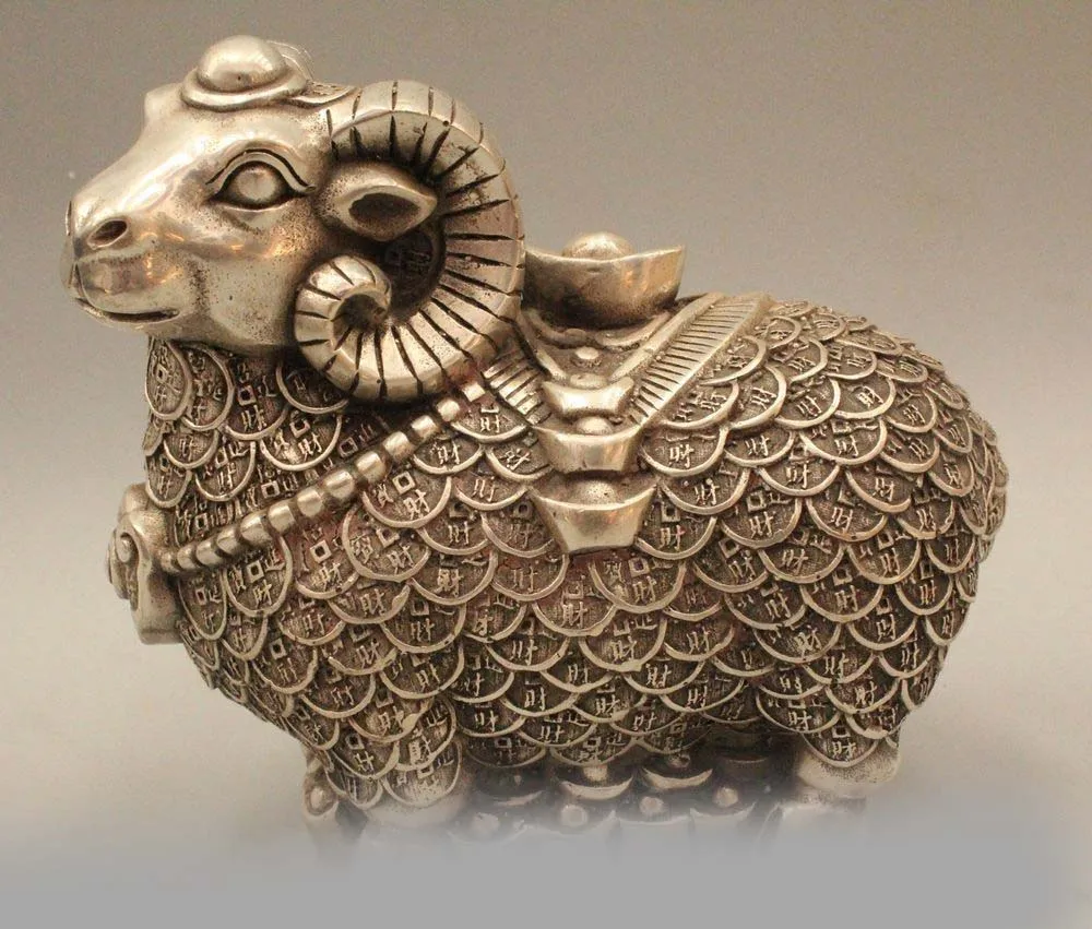 5" Chinese Folk Silver Wealth Zodiac Year Sheep Yuan Bao Money Statue Sculpture
5" Chinese Folk Silver Wealth Zodiac Year Sheep Yuan Bao Money Statue Sculpture