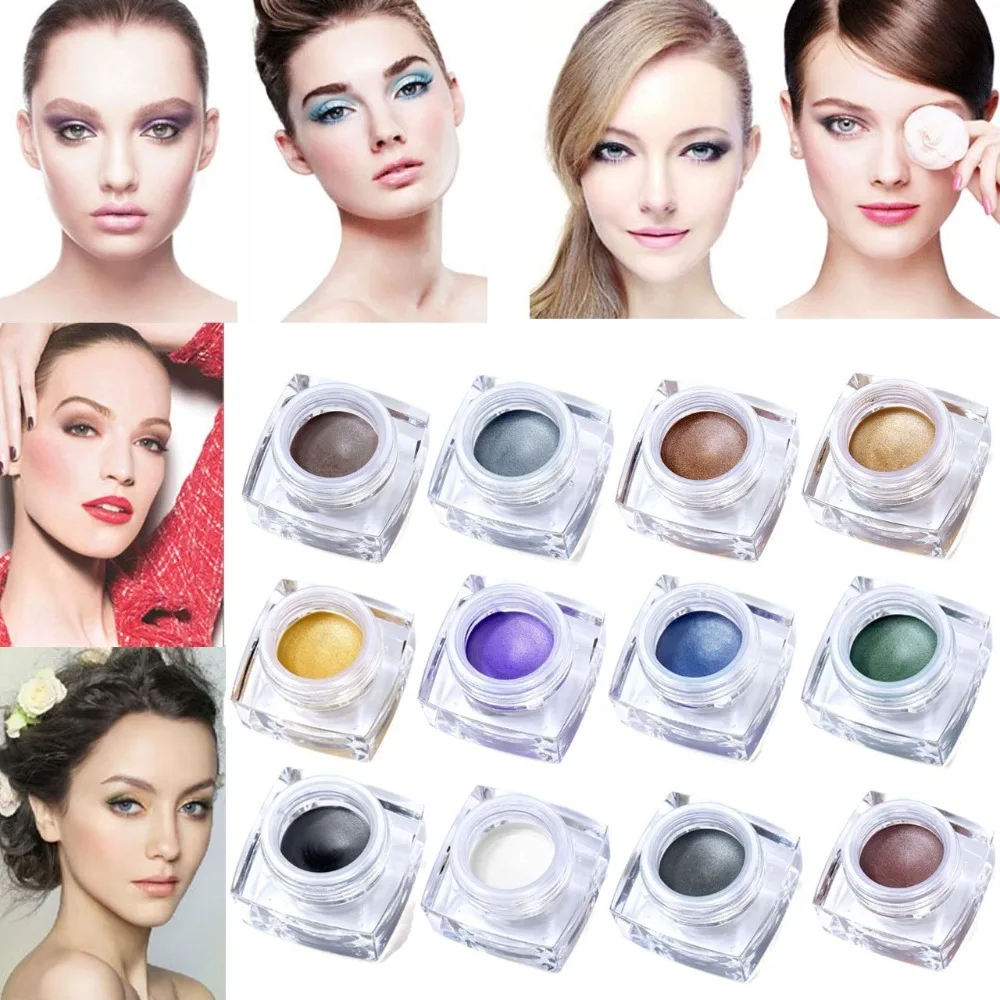 Image 12 Colors Waterproof Long Lasting Glitter Eyeshadow Cream, Mulfunctional Shimmer Eyeshadow, Eyeline,Blush,Highlight Make up