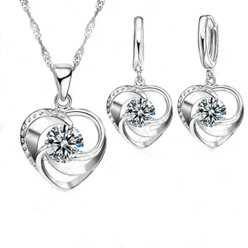 Romantic Gift 925 Sterling Silver Jewelry Crystal CZ Heart Shape Pendant Woman Necklace Earring Wedding Set Wholesale
Romantic Gift 925 Sterling Silver Jewelry Crystal CZ Heart Shape Pendant Woman Necklace Earring Wedding Set Wholesale