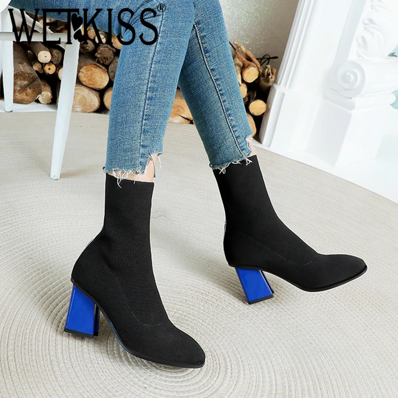 WETKISS Slip-On Women Ankle Boots Round Toe Thick High Heel Shoes Party Female Bootie Fashion Stretch Shoes Knitting Sock Boots
WETKISS Slip-On Women Ankle Boots Round Toe Thick High Heel Shoes Party Female Bootie Fashion Stretch Shoes Knitting Sock Boots