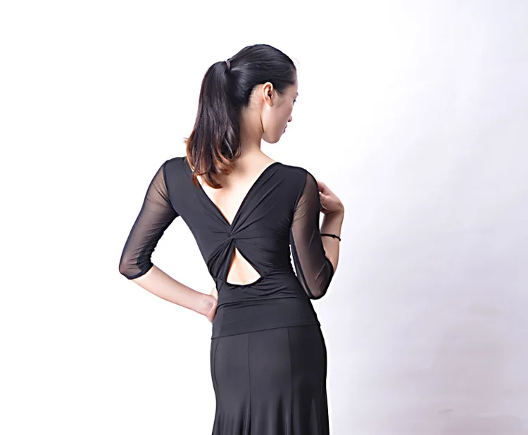 2017 Fashion Ballroom Black O-Neck Half sleeves sexy modern Latin dancing clothing top for women/female/girl New Tango costume |