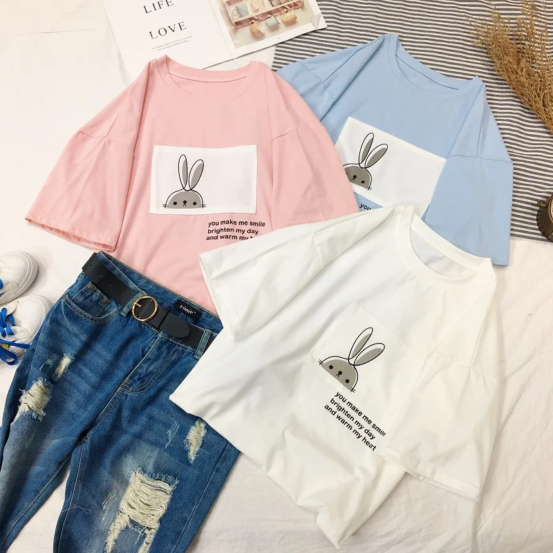 Korean Style Summer Tops for Women 2018 Kawaii Clothes Appliques Rabbit Half Sleeve T-Shirt Femme
Korean Style Summer Tops for Women 2018 Kawaii Clothes Appliques Rabbit Half Sleeve T-Shirt Femme