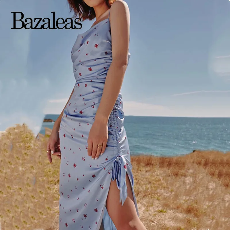 Bazaleas Side Drawstring vestidos Vintage Satin Blue Floral Print Summer Dress Like Silk spaghetti straps women dress drop ship
Bazaleas Side Drawstring vestidos Vintage Satin Blue Floral Print Summer Dress Like Silk spaghetti straps women dress drop ship