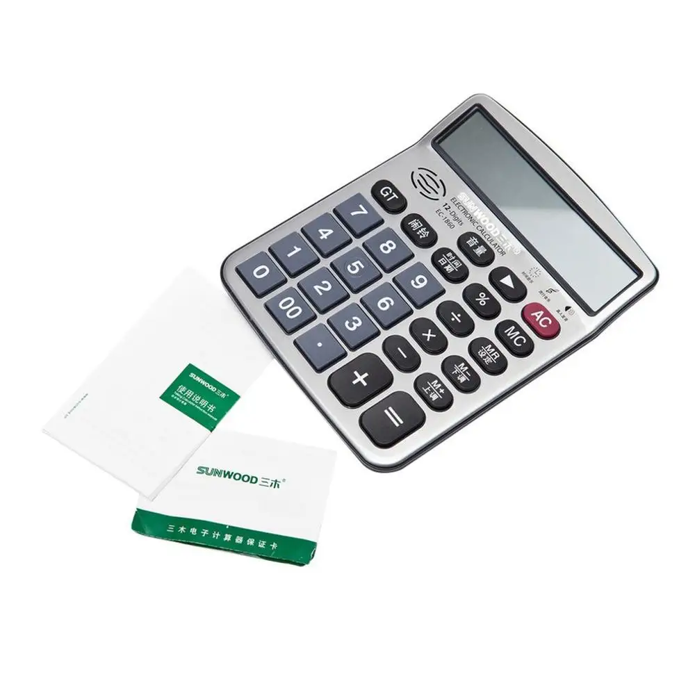 Portable EC-1860 SUNWOOD Desktop Calculator Metal Surface Real Voice Electronic Calculator For Office School Home
Portable EC-1860 SUNWOOD Desktop Calculator Metal Surface Real Voice Electronic Calculator For Office School Home