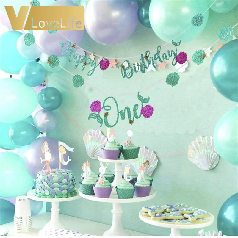 Mermaid Theme Party Paper Banner Bunting Decoration First Happy Birthday Party ONE Year 1st Flag Baby Shower Decor Supplies
Mermaid Theme Party Paper Banner Bunting Decoration First Happy Birthday Party ONE Year 1st Flag Baby Shower Decor Supplies