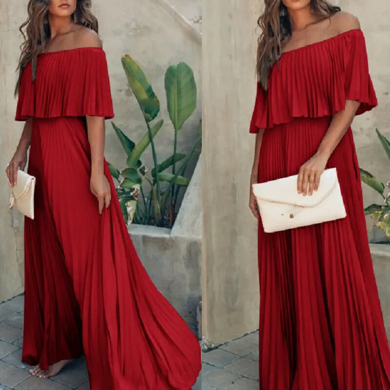 New Style Women Dresses Boho Long Solid Dress Ladies Party Summer Beach Off the Shoulder Slash Neck Pleated Sundress Hot 2019
New Style Women Dresses Boho Long Solid Dress Ladies Party Summer Beach Off the Shoulder Slash Neck Pleated Sundress Hot 2019