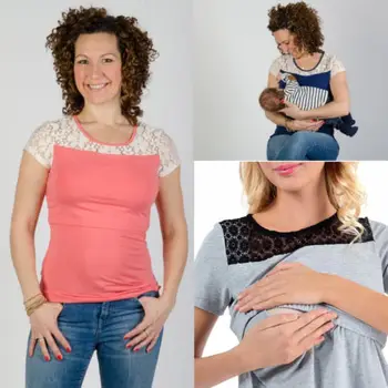 Summer New Women Maternity Nursing Clothes Breastfeeding Tops Short Sleeve T-shirt Lace Patchwork Double Layer Pregnant Lady
Summer New Women Maternity Nursing Clothes Breastfeeding Tops Short Sleeve T-shirt Lace Patchwork Double Layer Pregnant Lady