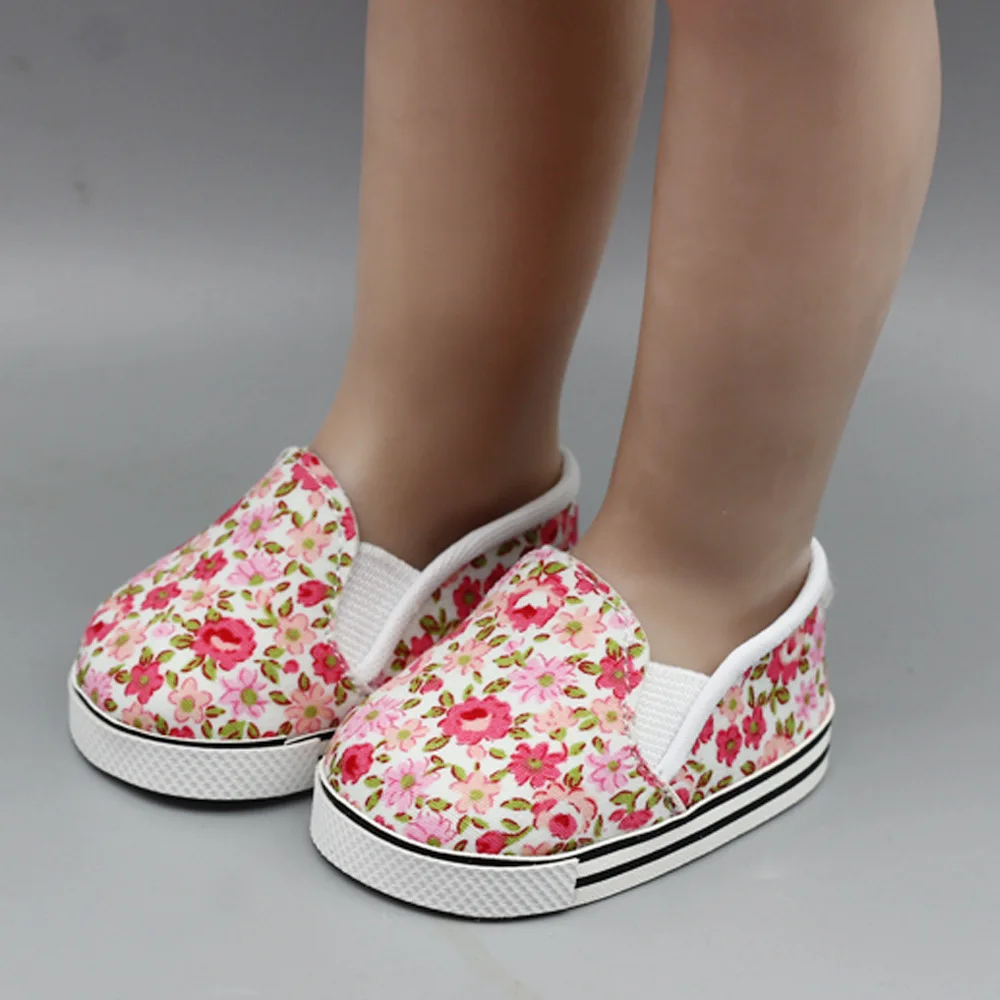 Baby Doll Cool Fashion Canvas Flower Shoes For 18 Inch Girl Dolls Accessories Shoes& Boy Dolls Spring Canvas Shoes (13)