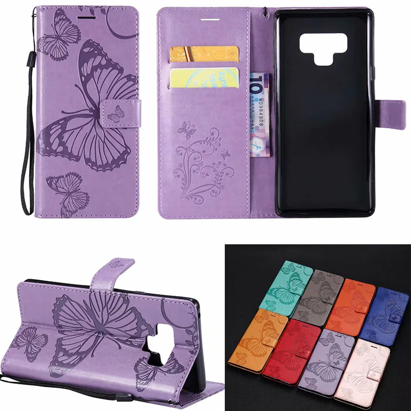Note 9 Case on for Samsung Galaxy 8 Flip Leather 3D Butterfly For Note9 Note8 Cover Coque | Мобильные телефоны и