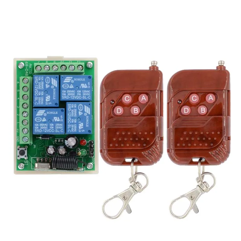 315/433MHz Remote Switch Control Wireless Light Switch 12V 4 Channels (4 Relays)1 Receiver & 2Transmitters
315/433MHz Remote Switch Control Wireless Light Switch 12V 4 Channels (4 Relays)1 Receiver & 2Transmitters