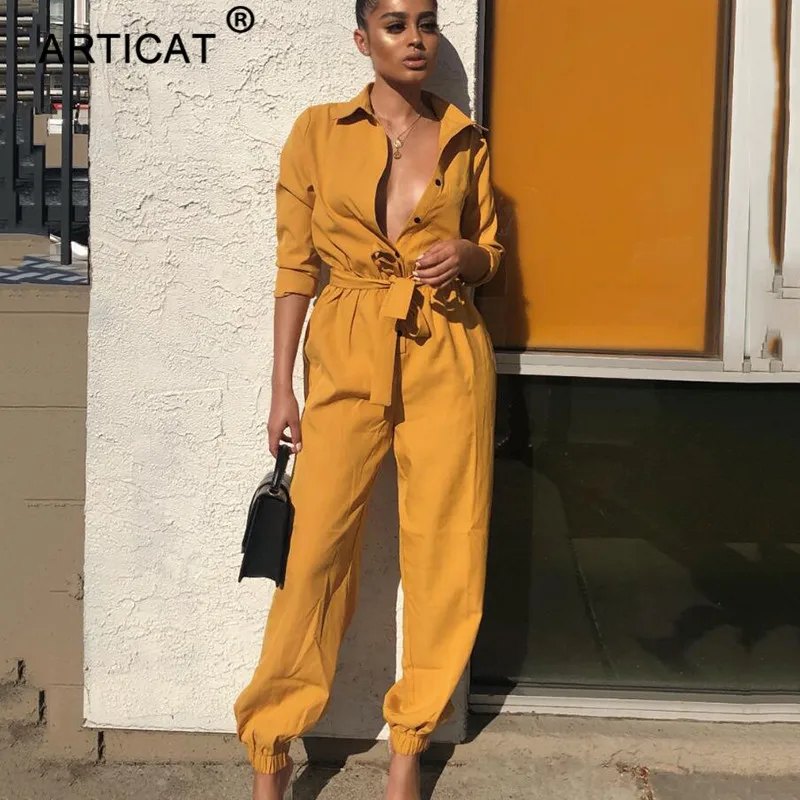Articat New Sexy Jumpsuit Women Romper 2019 Long Sleeve Belt Buttons Wide Leg Pants Casual Party Club Loose Jumpsuit Streetwear Articat New Sexy Jumpsuit Women Romper 2019 Long Sleeve Belt Buttons Wide Leg Pants Casual Party Club Loose Jumpsuit Streetwear