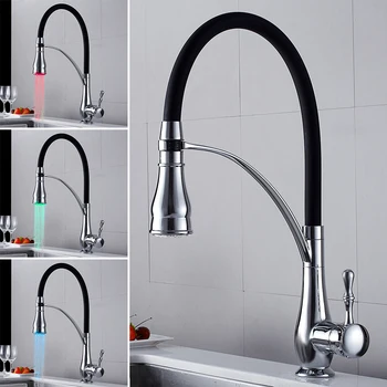 LED Kitchen Faucets Mixer Faucet Kitchen Single Handle Pull Out Swivel Spout Basin Tap Chrome Black Faucet Deck Mounted Crane
LED Kitchen Faucets Mixer Faucet Kitchen Single Handle Pull Out Swivel Spout Basin Tap Chrome Black Faucet Deck Mounted Crane