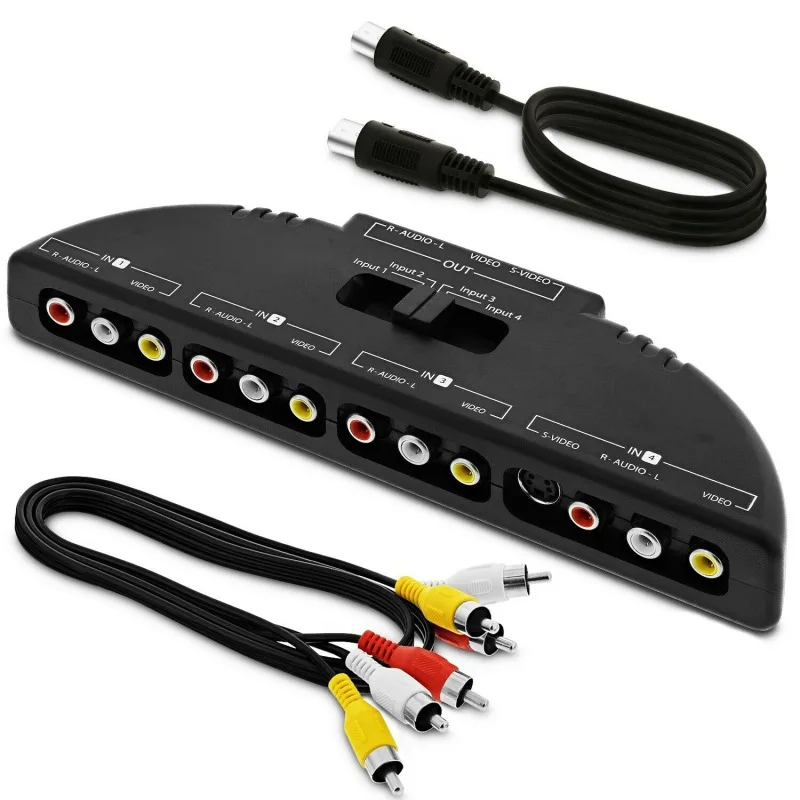 Audio Video AV RCA Switch Splitter Selector 4-port RCA switcher RCA Composite AV Cable for STB TV DVD Player for XBOX PS2
Audio Video AV RCA Switch Splitter Selector 4-port RCA switcher RCA Composite AV Cable for STB TV DVD Player for XBOX PS2