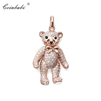 Pendant Teddy Bear Rose Pure Gold Color Size 3.3cm For Women New Trendy Gift Europe Key Chains Jewelry Pendant Fit Necklace