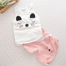 Padrão Dos Desenhos Animados Do Bebê verão Meninos Conjunto de Roupas Meninas Colete Sem Mangas Camisa + Shorts Kid Roupas Set Meninas das Crianças Traje(China)