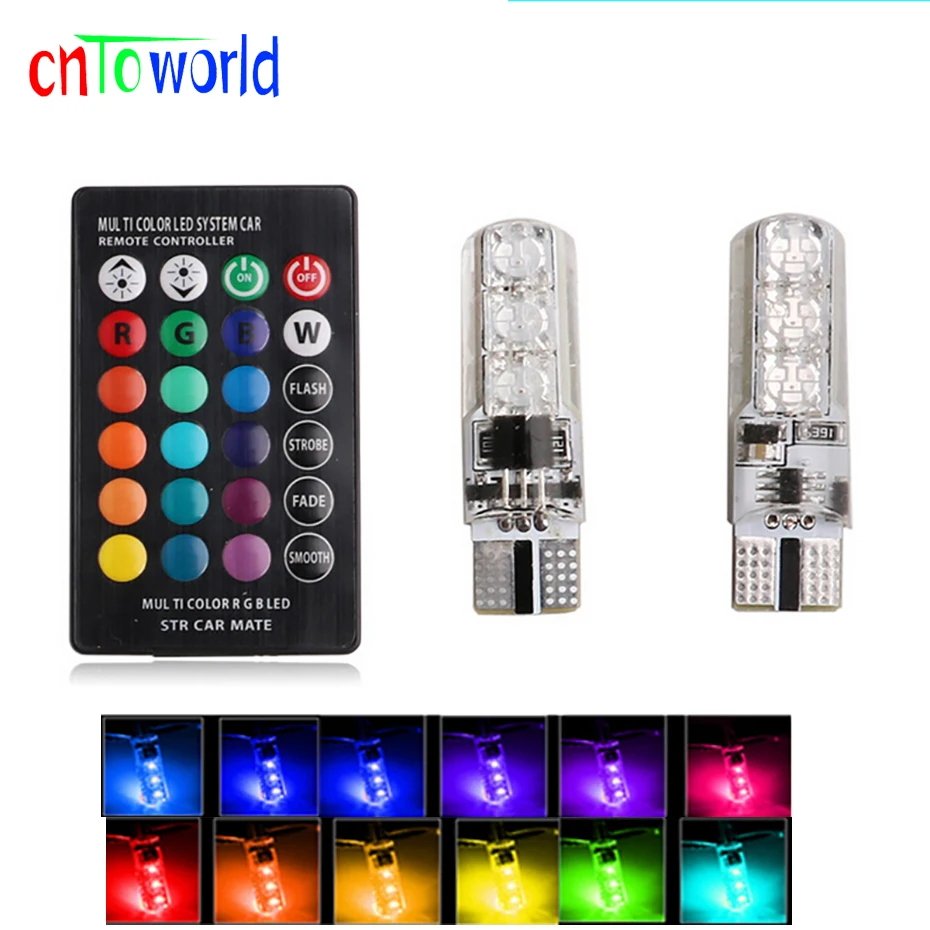 RGB T10 W5W Led Car Clearance Lights 5050 6 SMD RGB T10 LED 194 168 Bulb Remote Width Interior Lighting Source Car Styling (1)