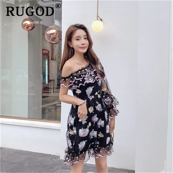 RUGOD Elegant lach mech one shoulder women dress boho style ruffles embroidery beach party dresses female 2019 summer mini dress